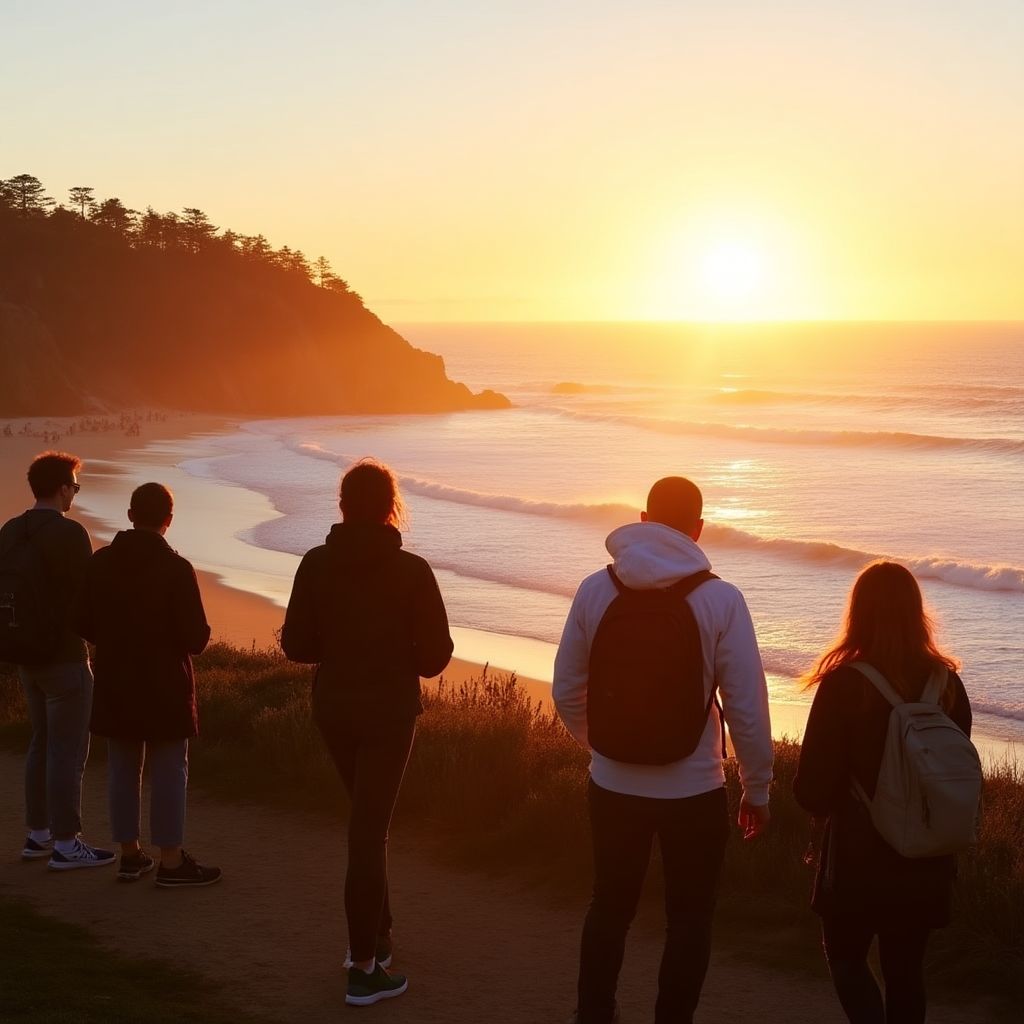 Sydney Explorer coastal walk tour at sunrise near Bondi