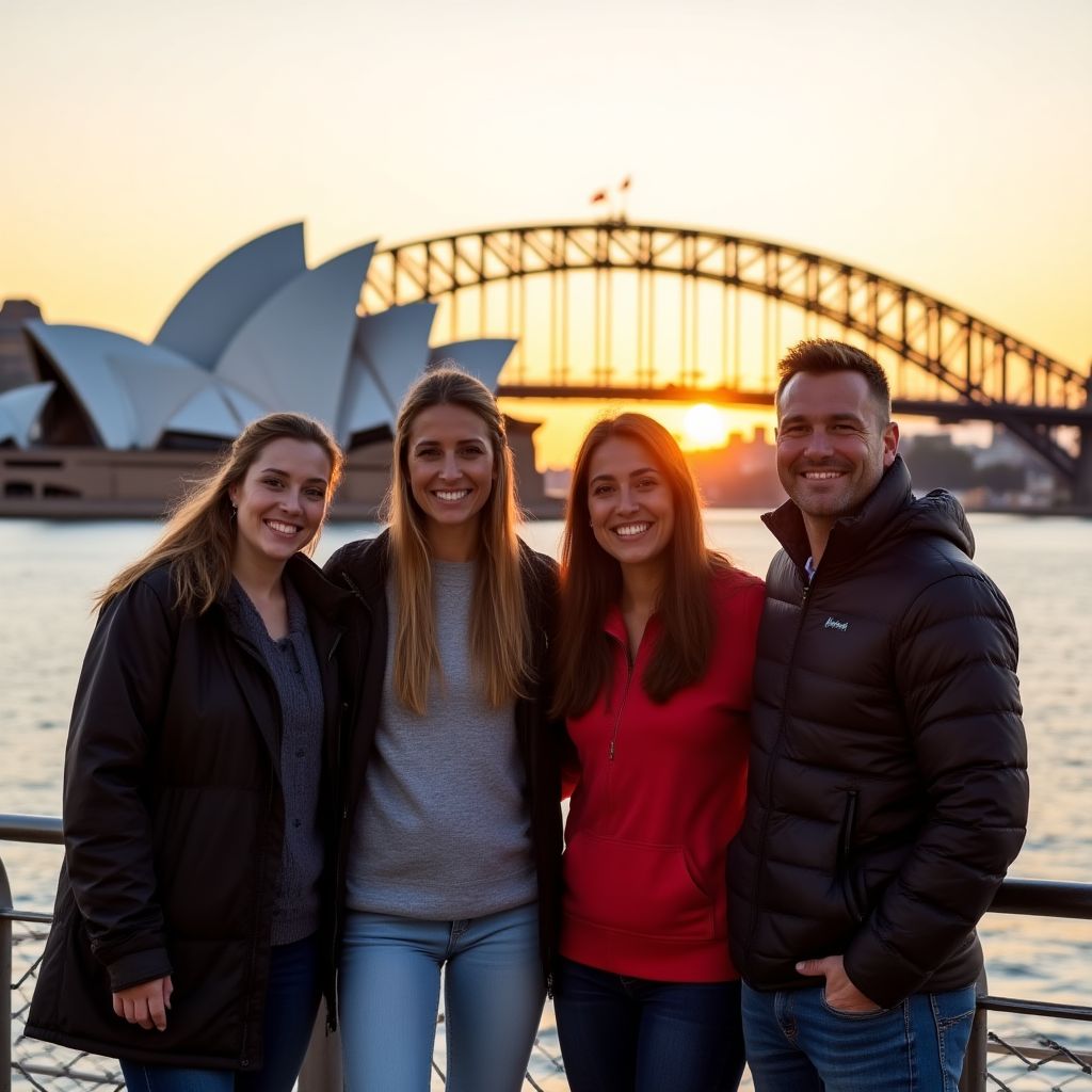 Sydney Explorer team gathering at Sydney Harbour with Opera House in background