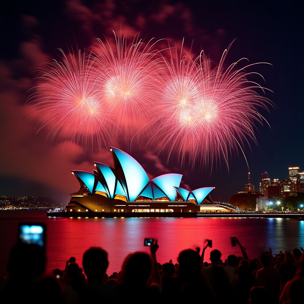 Sydney Festival celebration with fireworks over the harbor