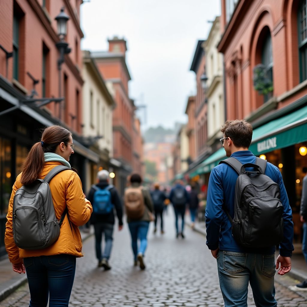 Local Sydney guide showing tourists around The Rocks historic district
